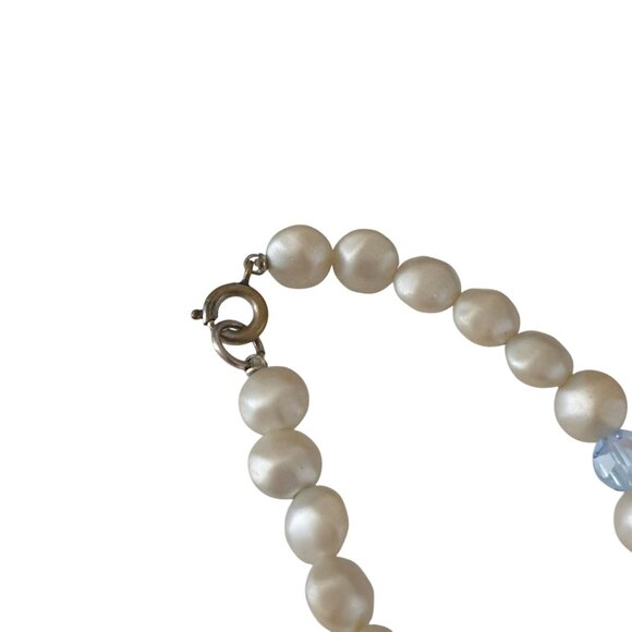 Glass Imitation Pearl Necklace Blue Crystal Beads 51 Inches Vintage Mom Gift - Picture 3 of 4
